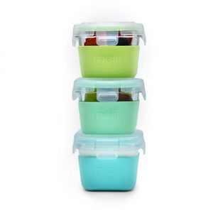 Set 3 recipiente sticla cu husa din silicon Melii bluemint lime 160 ml imagine