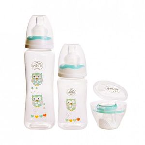 Set 2 biberoane 125 ml si 250 ml + suzeta in cutie sterilizare Minut Baby 0+ verde imagine