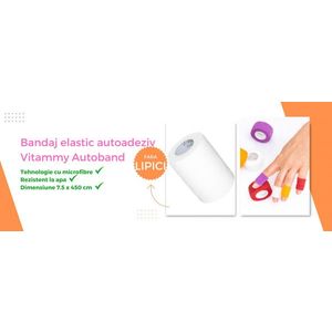 Bandaj elastic autoadeziv Vitammy Autoband tehnologie cu microfibre fara lipici rezistent la apa 7.5x450 cm alb imagine