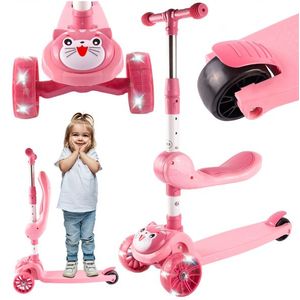 Trotineta pliabila 2in1 cu sezut si roti luminoase LED Pink Kitty imagine