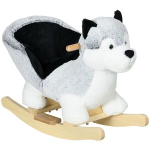 HOMCOM Balansoar Husky din Lemn pentru Copii, Animal de Pluș Gri, 60x33x50cm | Aosom Romania imagine