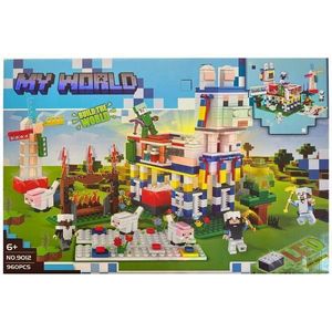 Set de constructie My World of Minecraft cu lampa LED - Orasul Lamei, 960 piese tip lego imagine