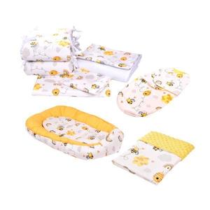 Set complet 10 piese lenjerie aparatori babynest paturica model albinute patut 120x60 cm imagine