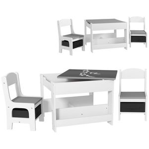 HOMCOM Set de Masă și Scaun pentru Copii, Set de Birou și Scaun pentru Copii 2-în-1 cu Tablă și Rafturi pentru Cărți, 61.5x61.5x48 cm, Gri | Aosom Romania imagine