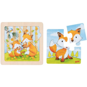 Puzzle cu fundal - Pui de animale, 4 piese, mai multe modele | Goki imagine