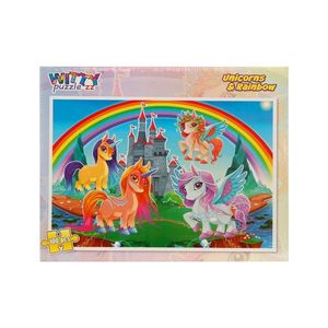 Puzzle Witty Puzzlezz, 100 piese, Unicorni si curcubeu imagine