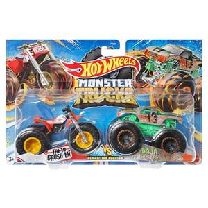 Set 2 masini Monster Truck, Hot Wheels, Tri to Crush Me si Baja Buster, 1: 64, HLT66 imagine