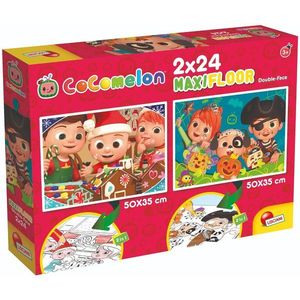 Puzzle de podea 2 in 1 Cocomelon Lisciani, Incepe ziua cu un cantec, Maxi, 2 x 24 piese imagine