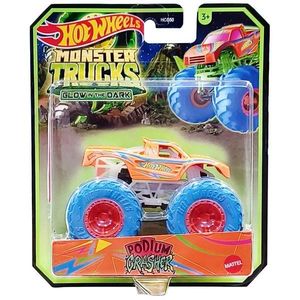 Masinuta Monster Trucks, Hot Wheels, Glow in the Dark, 1: 64, Podium Crasher, HWC84 imagine