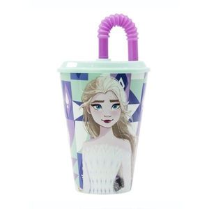 Pahar cu pai si capac, Stor, Frozen, 430 ml imagine