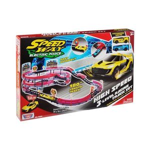 Set de joaca cu 2 masinute High Speed 3 Level Racing Track Motormax imagine