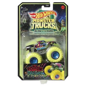 Masinuta Monster Trucks, Hot Wheels, Glow in the Dark, 1: 64, Podium Crasher, HCB51 imagine