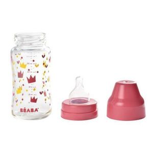 Biberon din sticla cu gat larg Crown 240ml Pink imagine