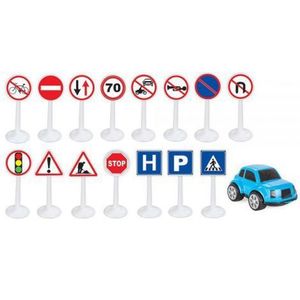 Set Pilsan Jucarie indicatoare rutiere Mini Traffic Signs cu masinuta imagine