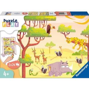 PUZZLE SI JOC ANIMALE DIN SAFARI, 2x24 PIESE imagine