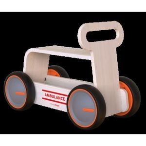 Jucarie din lemn 3 in 1 Ambulanta DriveMe Wood: masinuta ride-on, premergator si carucior de jucarii MamaToyz imagine