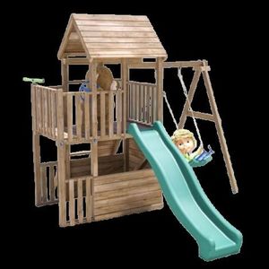 Complex de joaca BalconyFort ™ Single Swing, tobogan verde, Dunster House imagine