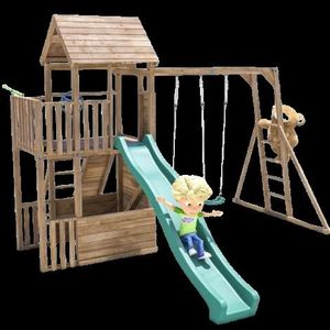 Complex de joaca BalconyFort ™ cu Monkey Bars si 2 leagane, tobogan verde 2.9 m, Dunster House imagine