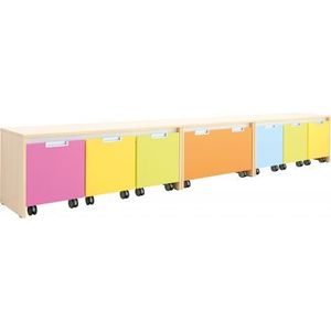 Set mobilier gradinita Quadro 110 artar cu alb, dulapuri colorate pe roti imagine