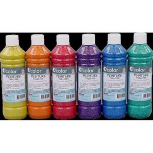 Guasa lavabila Glitter 6 x 500 ml, culori clasice cu sclipici imagine