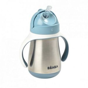 Cana inox cu pai 250ml - Albastru imagine