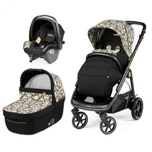 Carucior 3 in 1 Peg Perego Veloce, SLK, 0 - 22 kg, Graphic Gold, Negru Bej imagine