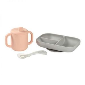 Set de masa silicon cu cana Beaba Old Pink imagine