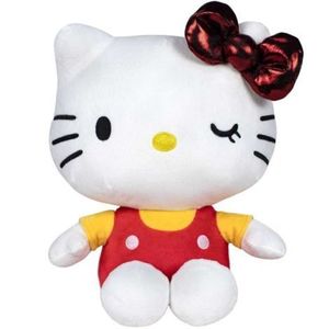 Jucarie din plus Hello Kitty cu salopeta rosie, Editie aniversara, 22 cm imagine