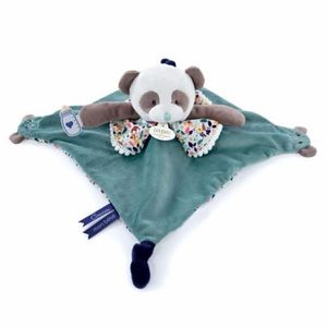 Marioneta Doudou - urs panda de plus cu paturica, 30 cm, verde gri imagine