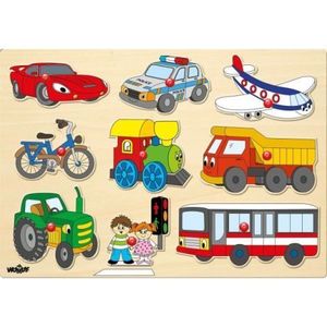 Puzzle din lemn cu butoni - Mijloace de transport imagine