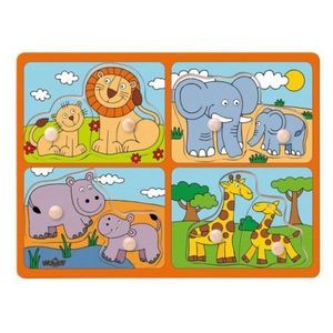 Puzzle din lemn cu butoni - Animale salbatice si puii lor imagine