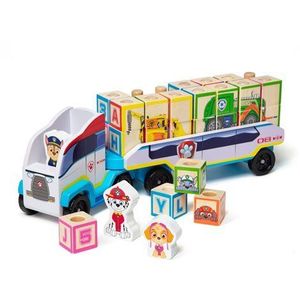 Camion cu remorca, 28 cuburi din lemn cu litere si 3 figurine Paw Patrol, Patrula Catelusilor imagine