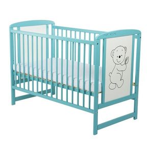 Patut din lemn Timmi BabyNeeds 120x60 cm cu laterala culisanta Mint imagine