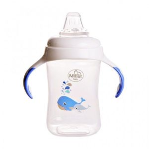 Cana cu manere si cioc de silicon Minut Baby 300 ml 6+ bleu imagine