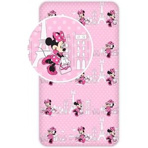 Cearsaf de pat cu elastic Minnie in Paris 90x200 cm SunCity roz imagine