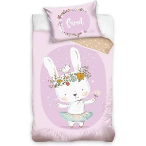 Set lenjerie pat copii Rabbit Sweet 100x135 + 40x60 SunCity roz imagine