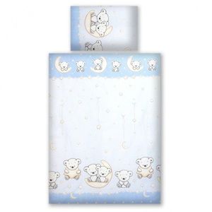 Set lenjerie din bumbac cu protectie laterala pentru pat bebelusi 120x60cm Teddy Bear Blue imagine