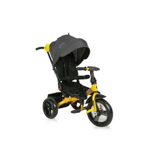 Tricicleta multifunctionala 4 in 1 Jaguar Black Yellow cu maner cu control parental, scaun rotativ, 2 tipuri de suport pentru picioare si spatar inalt reglabil pe 2 pozitii imagine