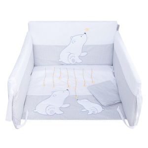 Set lenjerie din bumbac cu protectie laterala pentru pat bebelusi Bear Heart Grey 120x60 cm imagine