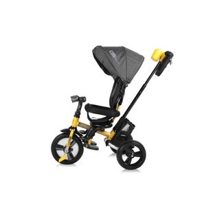 Tricicleta multifunctionala 4 in 1 Enduro scaun rotativ Yellow Black cu 2 tipuri de suport pentru picioare, roti mari silentioase, spatar reglabil pe 2 pozitii si cosulet textil imagine