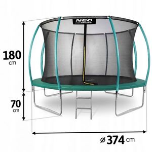 Trambulina de gradina cu plasa interioara, stalpi si scara 374 cm (12FT) Neo-Sport NS-12C181 verde imagine