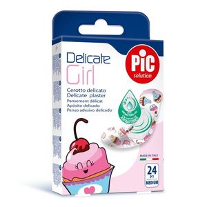 Plasturi piele sensibila Pic Solution Delicate Girl pentru copii 19x72mm cu solutie antibacteriana 24 buccut imagine