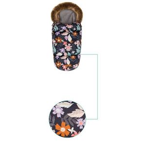 Sac de iarna cu guler blanita detasabil pentru carucior negru floral 100x50 cm Fillikid imagine