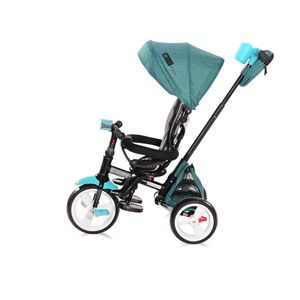 Tricicleta multifunctionala 4 in 1 Enduro scaun rotativ Green Luxe cu 2 tipuri de suport pentru picioare, roti mari silentioase, spatar reglabil pe 2 pozitii si cosulet textil imagine