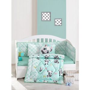 Lenjerie patut cu 6 piese Baby Ranforce Panda Mint imagine