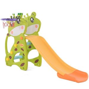 Tobogan 2in1 cu inaltime reglabila si cos de baschet Nichiduta Garden Giraffe Verde imagine