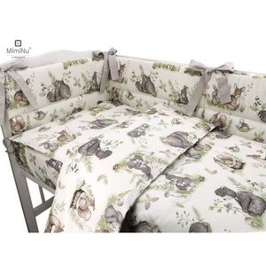 Set lenjerie patut 5 piese cu pilota si perna din bumbac pentru patut 120x60 cm design calm forest natural MimiNu imagine