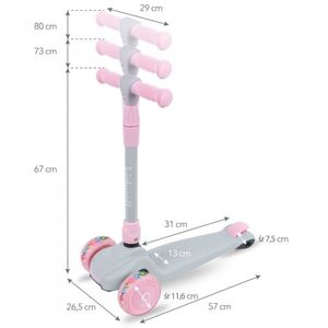 Trotineta Kidwell Jax Gray Pink cu 3 roti, pliabila, reglabila, din aluminiu, greutate admisa 50 kg, varsta 3 ani+ imagine