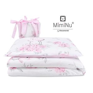 Lenjerie patut 4 piese MimiNu bumbac cu protectii laterale 120x60 cm Peonie Pink imagine