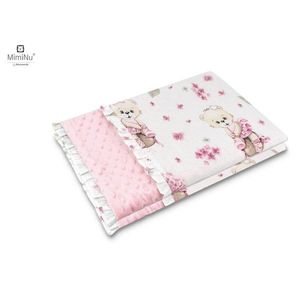 Paturica pufoasa cu doua fete MimiNu dimensiune 75x100 cm tesatura minky si bumbac Design Pink Ballerina imagine